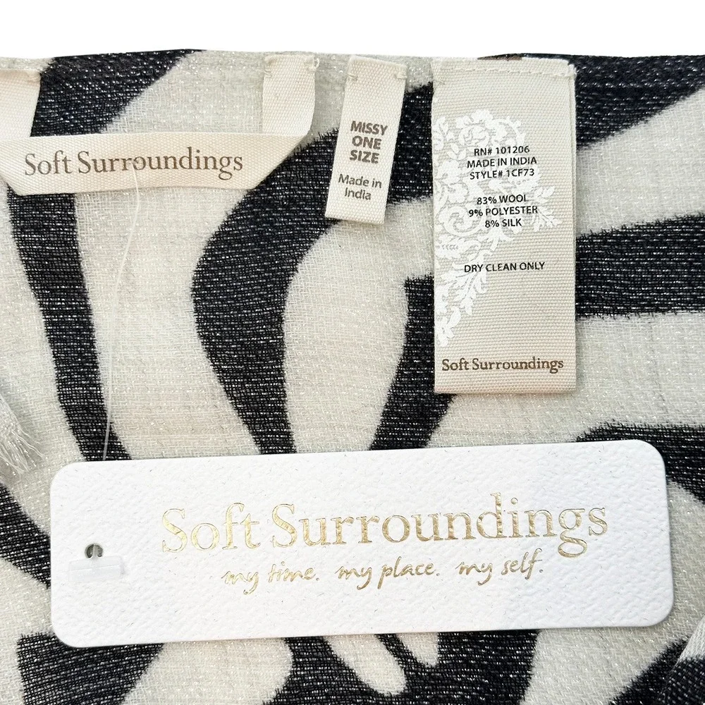 SOFT SURROUNDINGS NWT Women's Wool & Silk‎ Blend Scarf • Zebra metallic